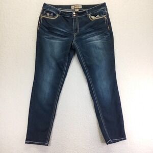 Apollo Jeans Women 15/16 Dark Wash Embellished Flap Pocket Contrast Stitch Denim